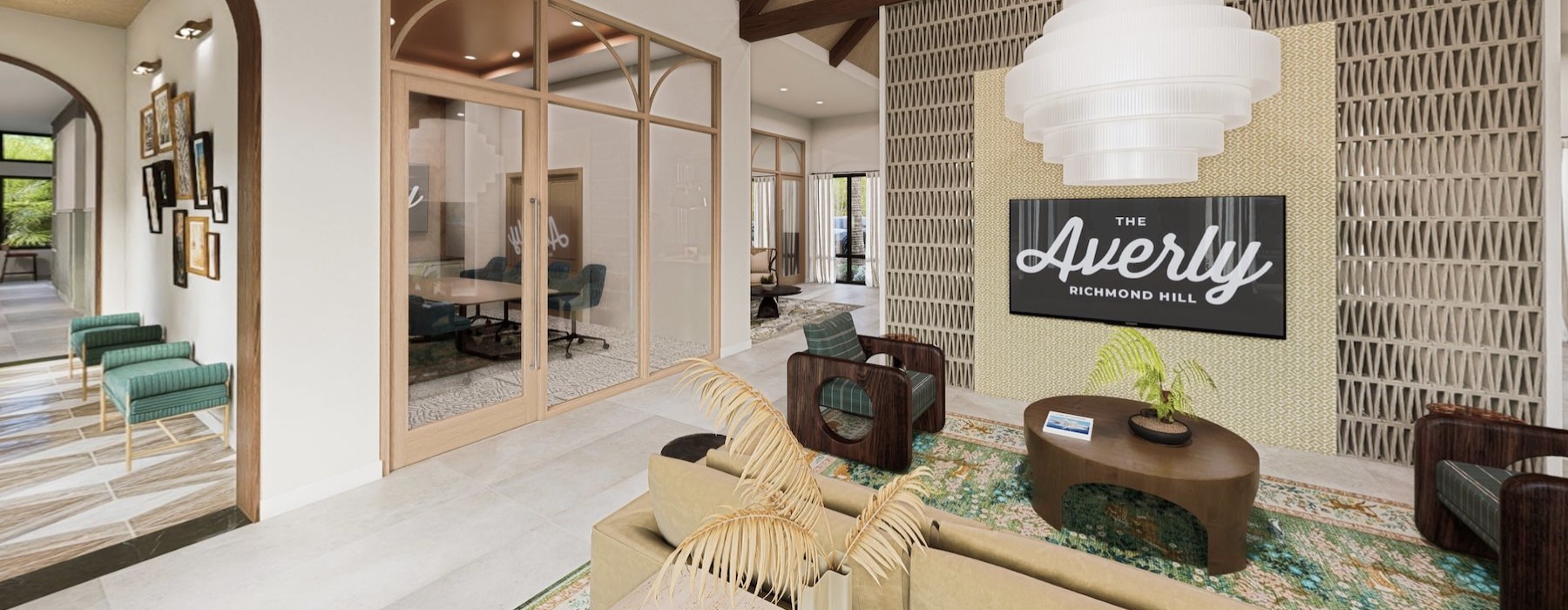 a clubroom with a tv and chairs